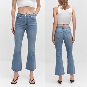 NWT Mango Mng High Waisted Crop Cutoff Raw Hem Flared Jeans Blue Retro Plus 18